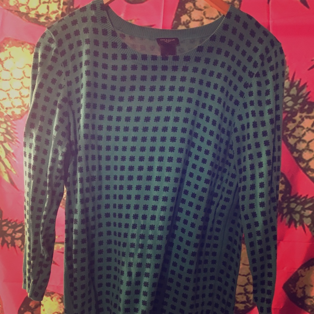Ann Taylor Green Navy Geo Sweater Size L